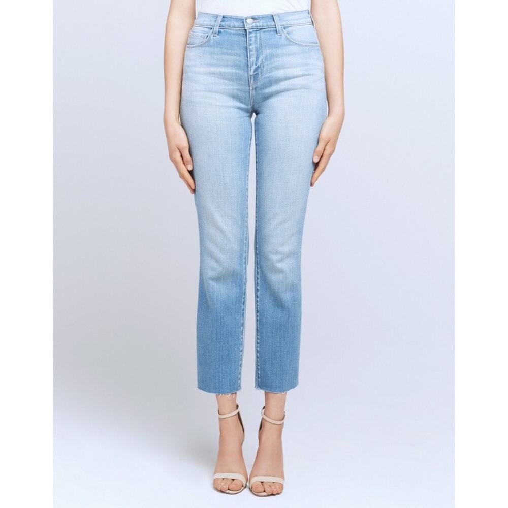 L’Agence Sada Straight Leg High Rise Raw Hem Light Wash Jeans Size 25